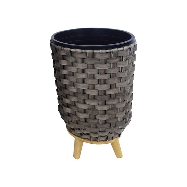 Alpine Alpine 13 in. H X 10 in. W X 10 in. D Plastic Wicker Plant Basket Gray YHL852GR-S - main